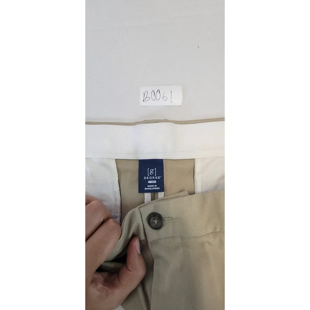 George Men's Regular Fit Casual Dress Pants Flat‎ Front Khaki Beige